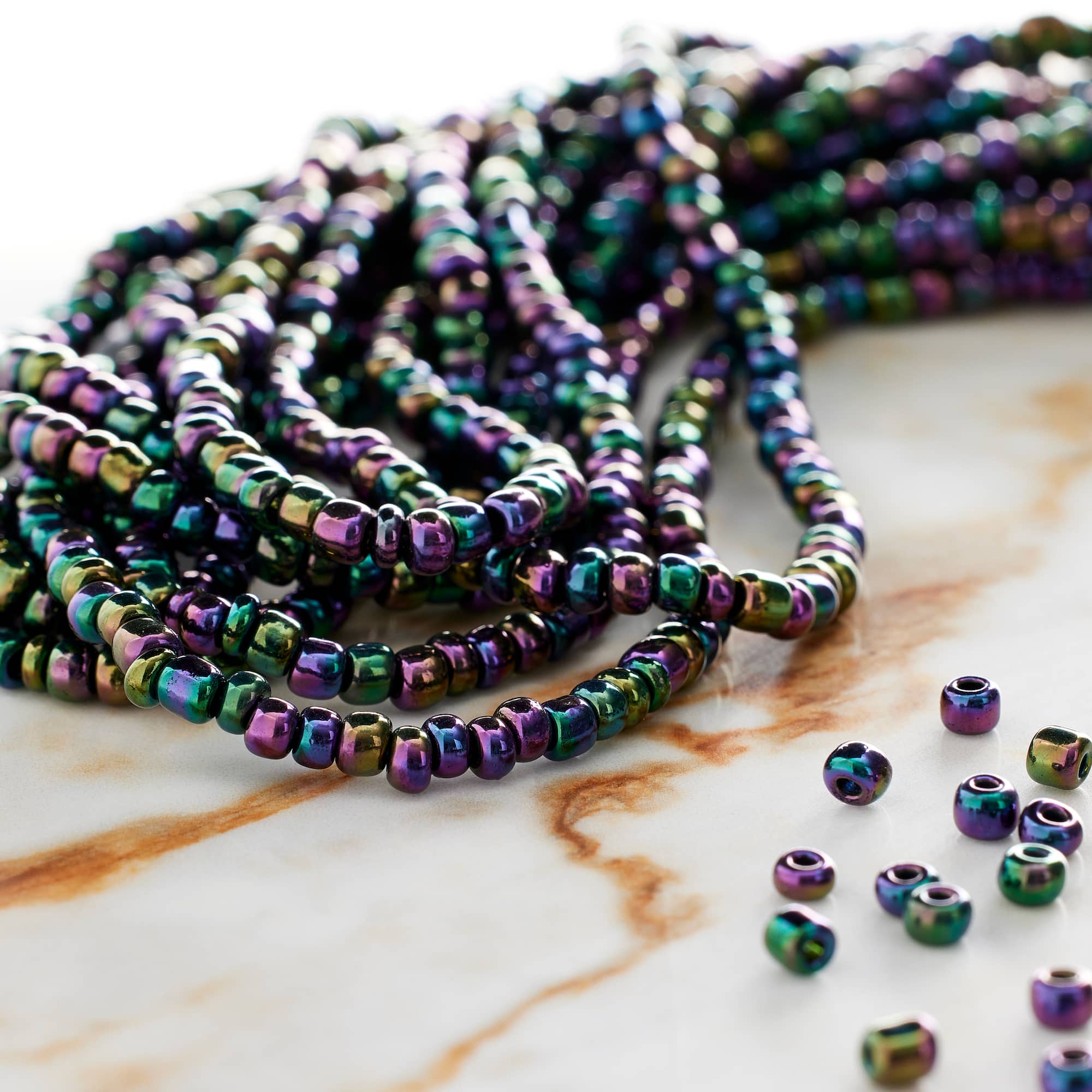 Black Iridescent Glass Seed Beads, 6/0 by Bead Landing™